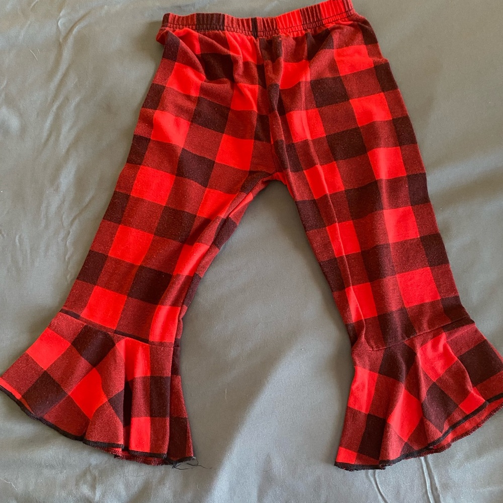 Red and Black Plaid Flared Pants